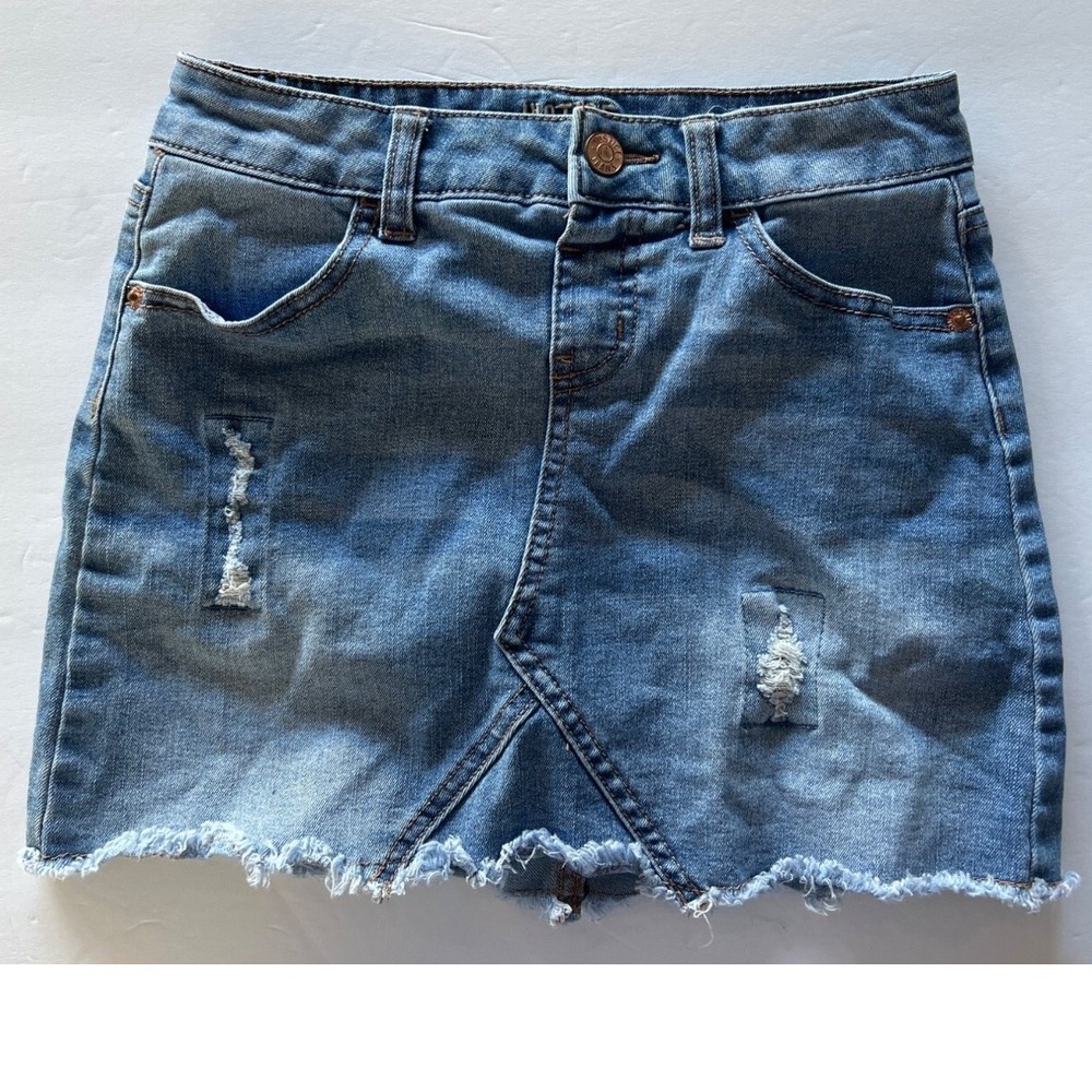 Justice Distressed Medium Wash Fringe Girls Skirt Size 10